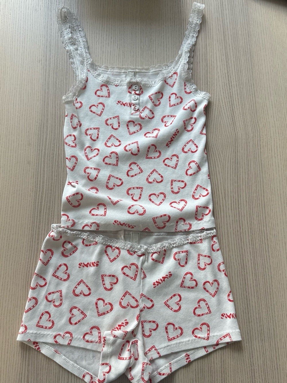 Skims Lace Marble Candy Heart Cami Top And Short Set